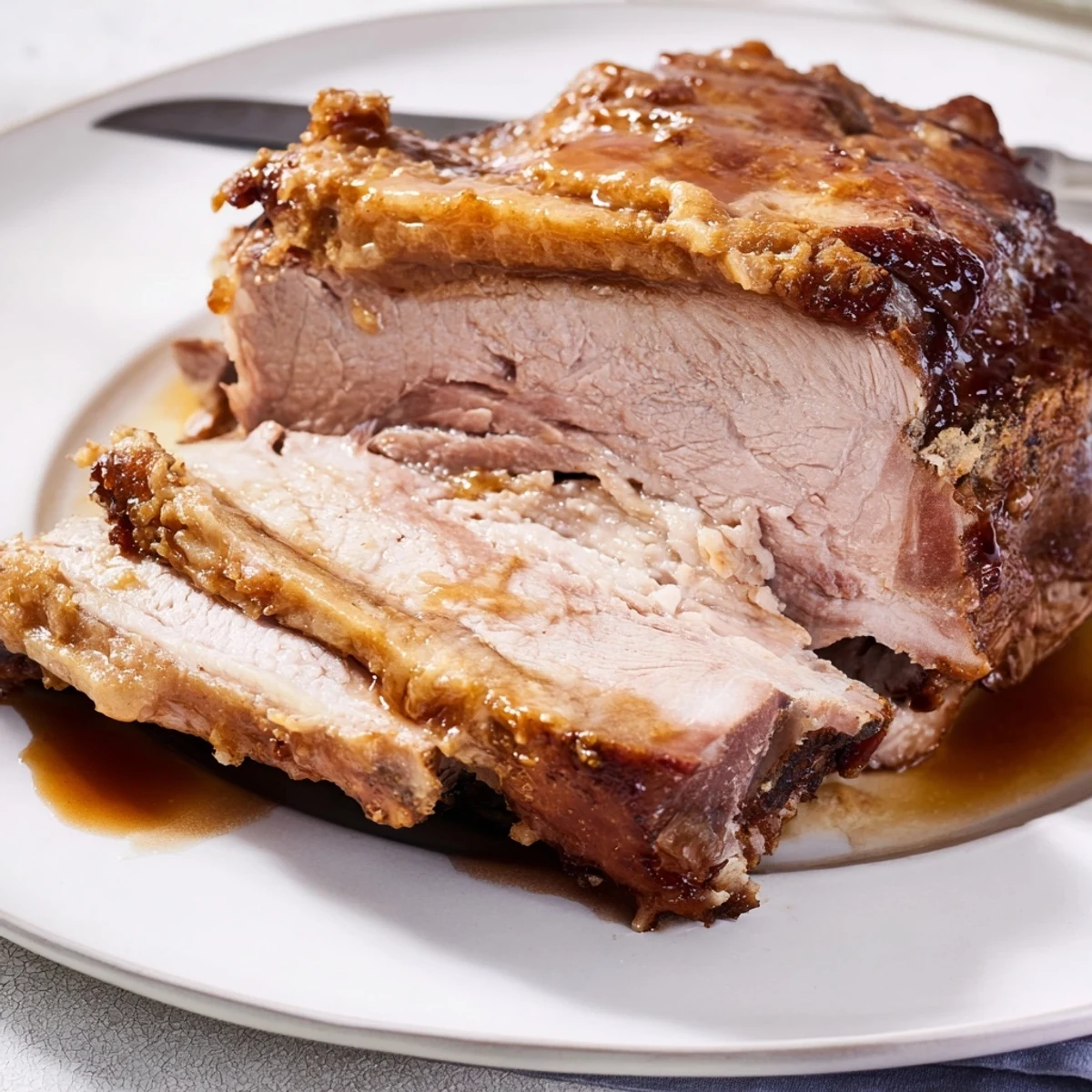 Slow-Roasted Pork Shoulder glistens with cider glaze, promising tender meat perfect for a savory meal.