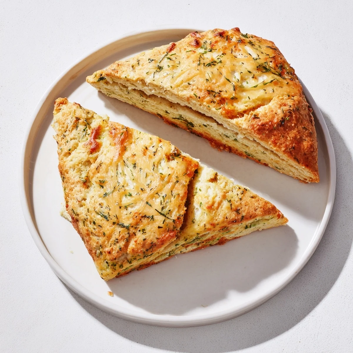 Close-up of baked golden cheddar and chive scones; imagine their savory aroma and tender crumb.