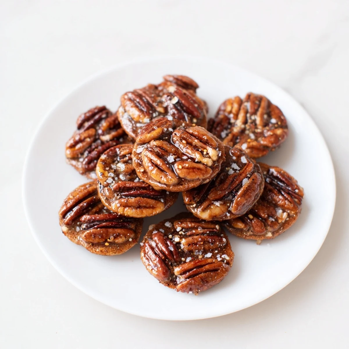 Close-up of crispy, flavorful Simple Garlic-Honey Roasted Pecans, perfect for a quick and simple snack.