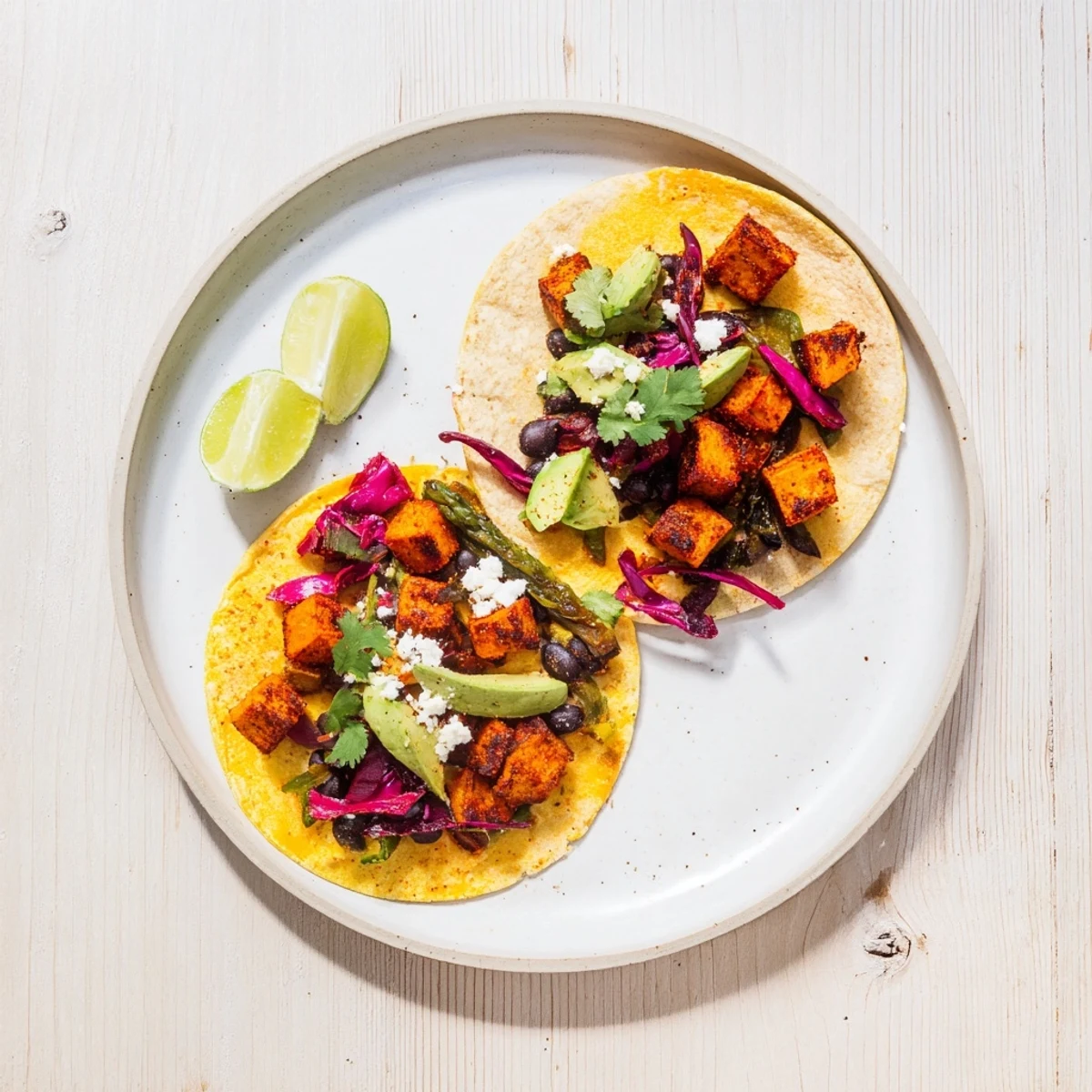 Quick Sweet Potato and Black Bean Tacos, a vibrant plate of vegetarian goodness ready to enjoy.