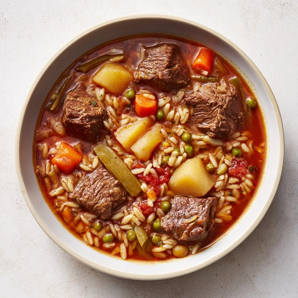 One-Pot Hearty Beef and Barley Soup, steaming and fragrant, offers a warm, comforting bowlful.
