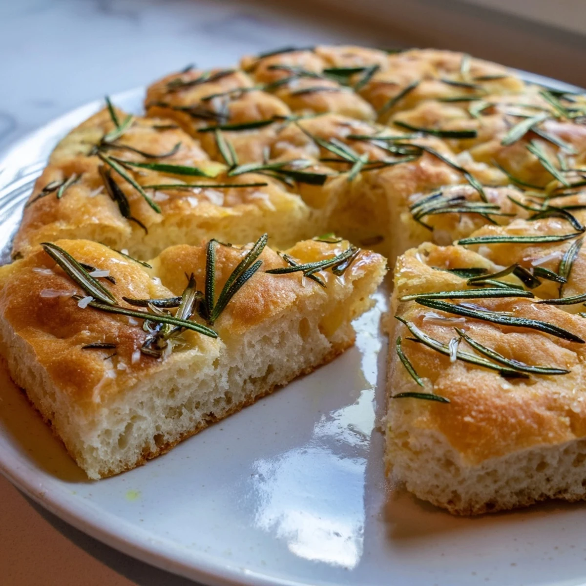 Freshly baked Simple Homemade Focaccia, a fragrant Italian bread with dimples and a salty crust.