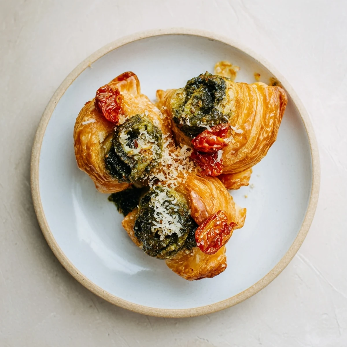 Golden, flaky Savory Sun-Dried Tomato and Pesto Palmiers, perfect for a sophisticated appetizer.