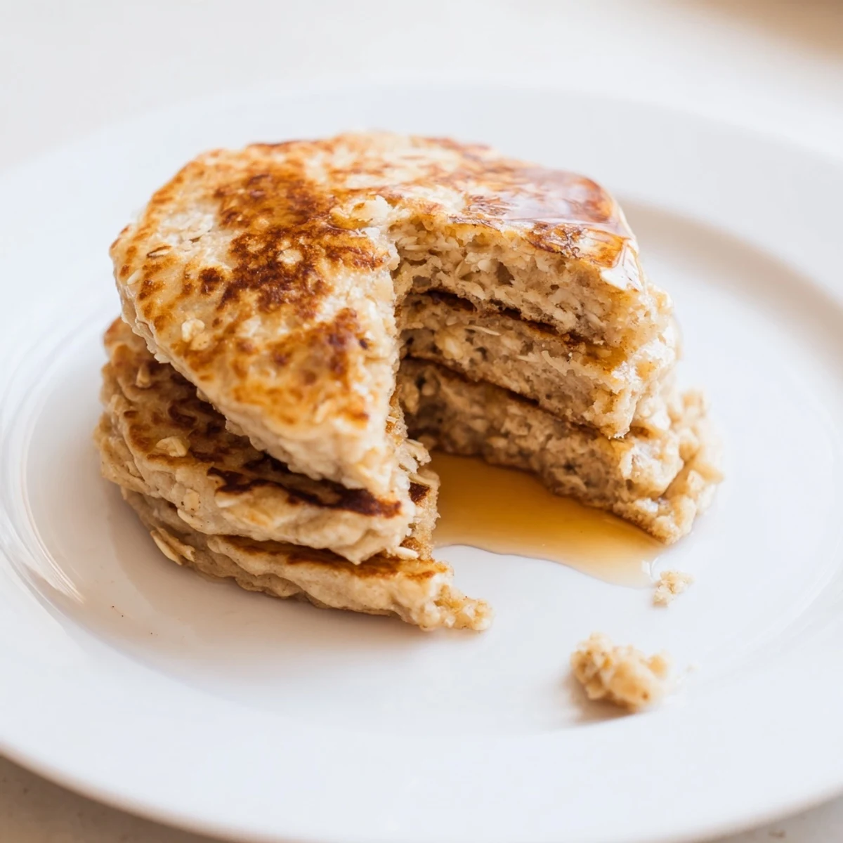 Warm Banana Oat Pancakes, pillowy soft with a slightly sweet aroma, ready for serving.