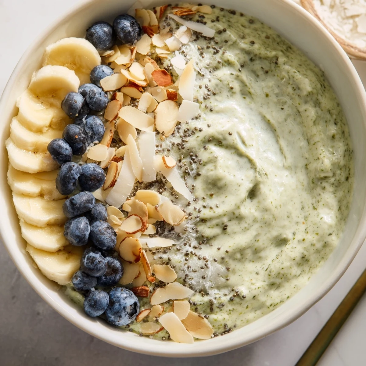 Spoonful of vibrant matcha overnight oats, showcasing the perfect texture and inviting flavors for a quick meal.