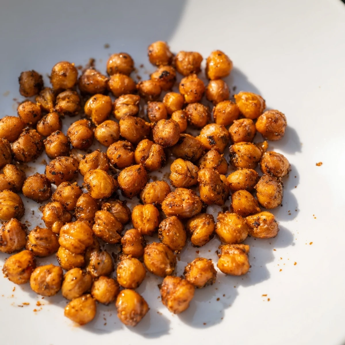 Close-up of toasted crispy chickpea snack, showcasing the delicious spices and savory aroma ready to enjoy.