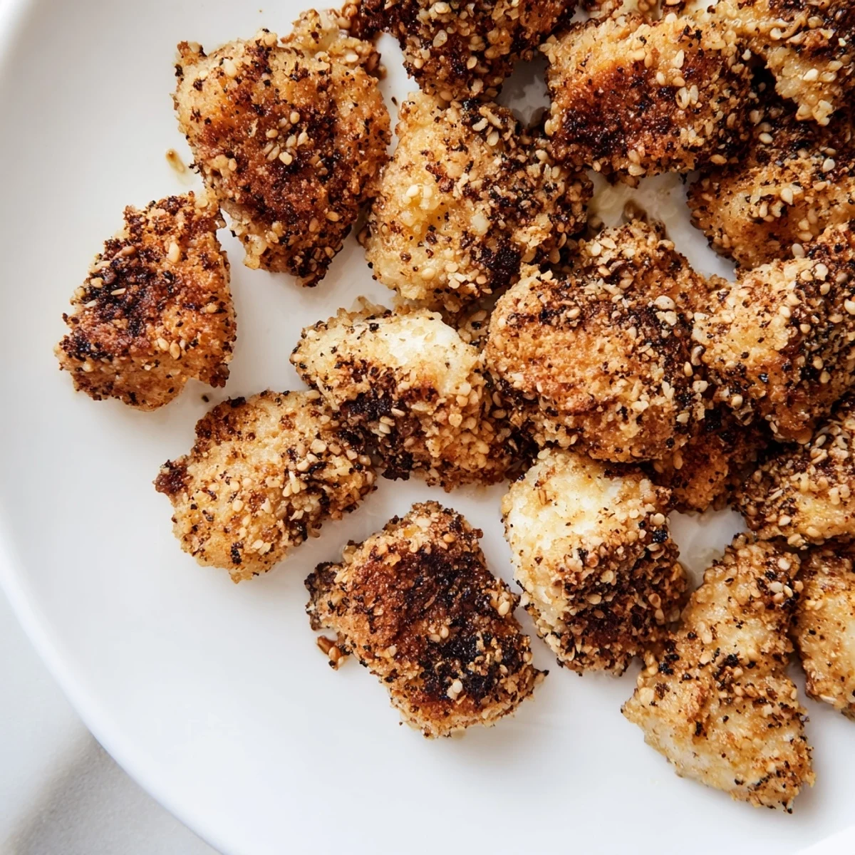 Close-up of baked Spicy Yogurt Chicken Bites, showing a delicious, flavorful texture and spice.
