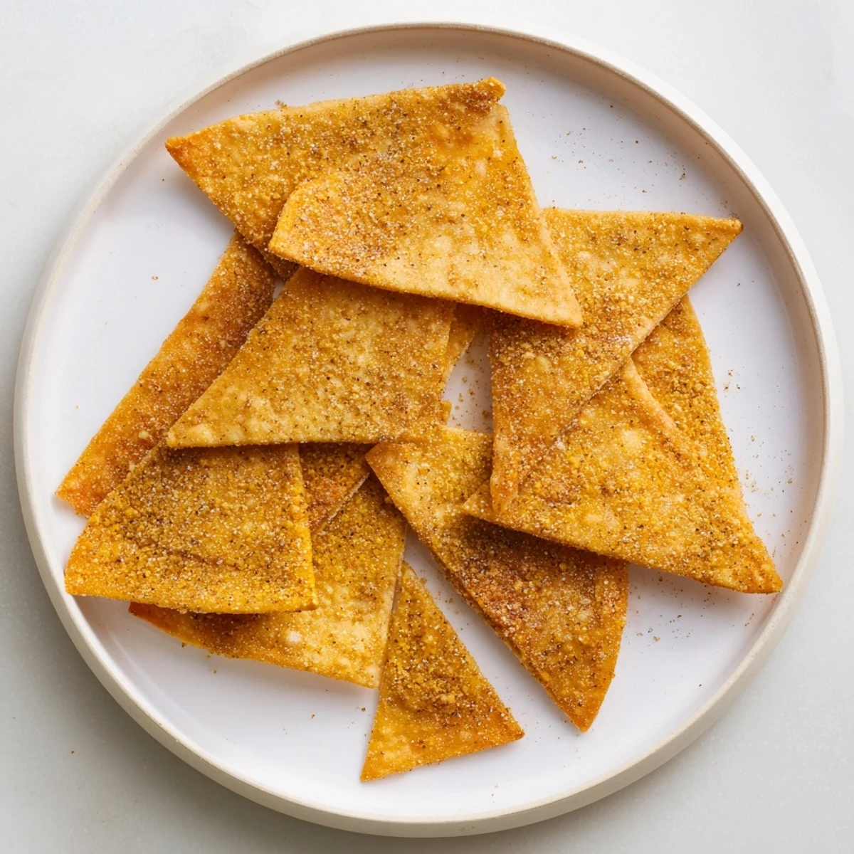 Homemade Air-Fryer Tortilla Chips: crispy golden triangles ready to be enjoyed with fresh salsa.