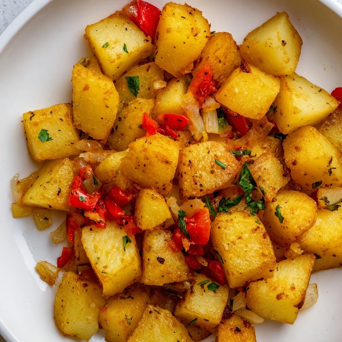 Golden, air fryer breakfast potatoes with crispy edges and a flavorful blend of seasonings, perfect for breakfast.