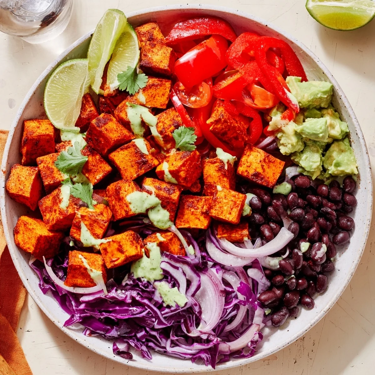 Golden roasted sweet potatoes and colorful taco toppings make perfect Sweet Potato Taco Bowls.