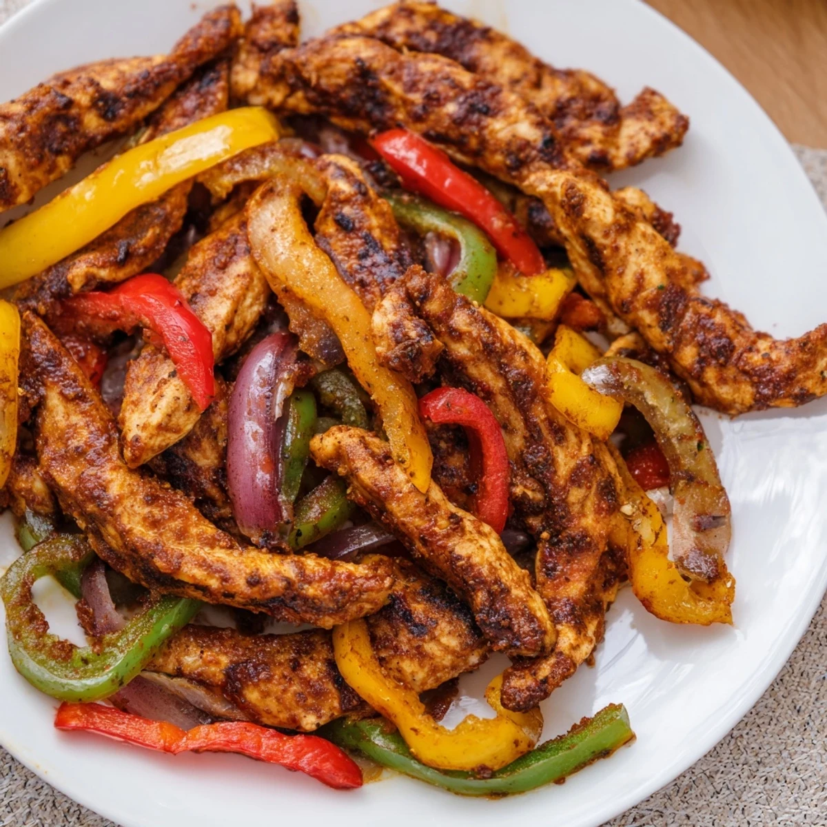 Sheet pan Chicken Fajitas, aromatic with spices and lime, ready to be wrapped in a warm tortilla.