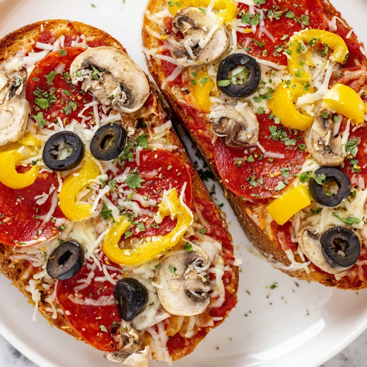 Homemade Air Fryer Pizza Toast featuring melted mozzarella and pepperoni, a satisfying, easy snack.