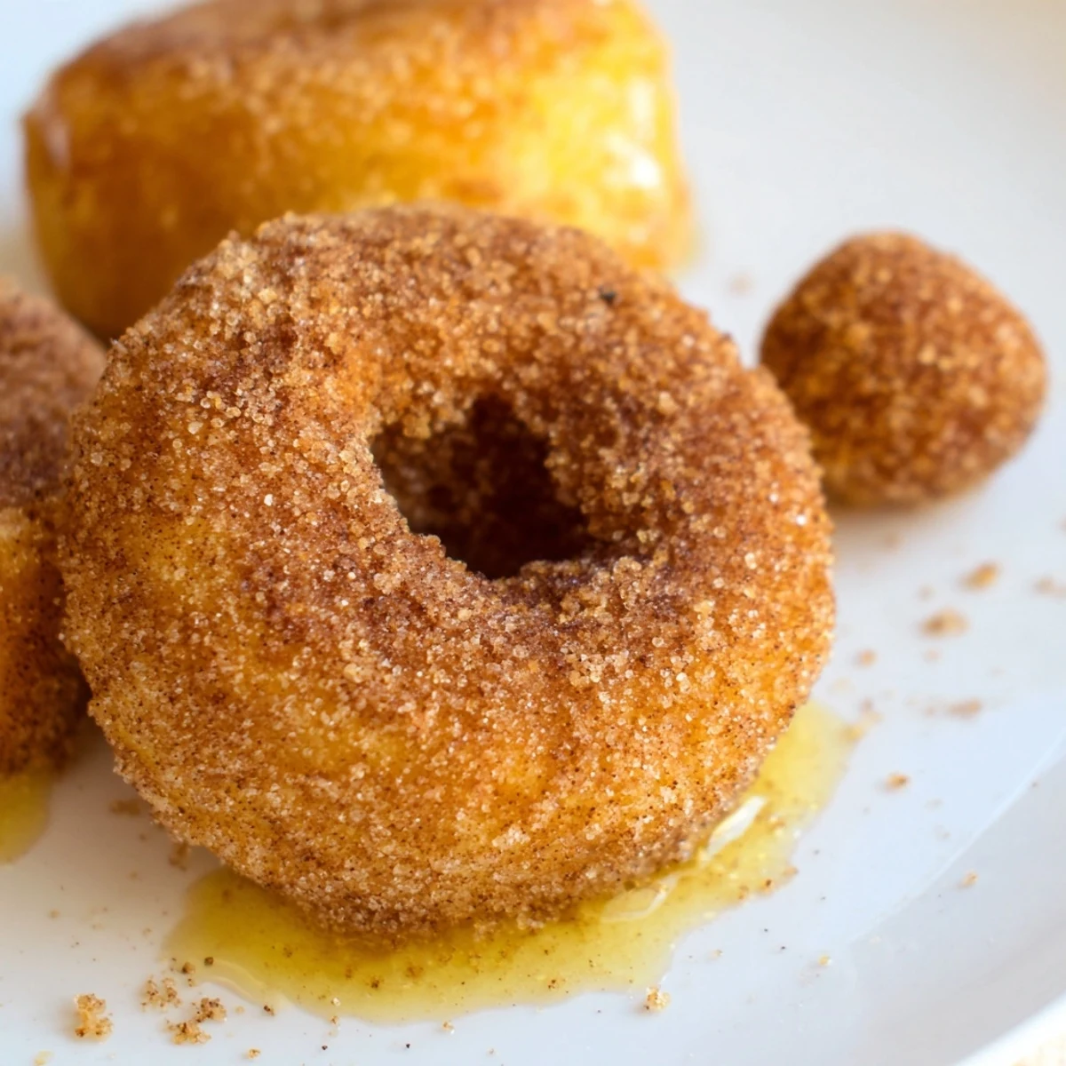 Crispy golden 1-Minute Air Fryer Donuts with cinnamon sugar, ready for a warm, delicious bite.