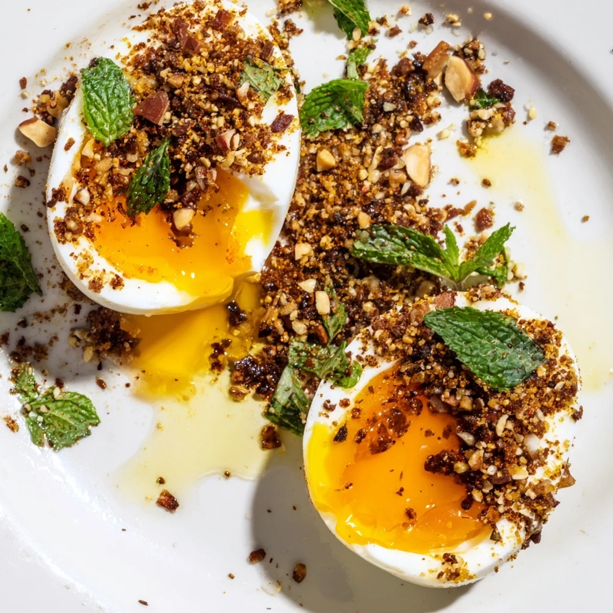 These flavorful Dukkah-Spiced Eggs paired with crusty bread offer a delightful, textured breakfast experience.