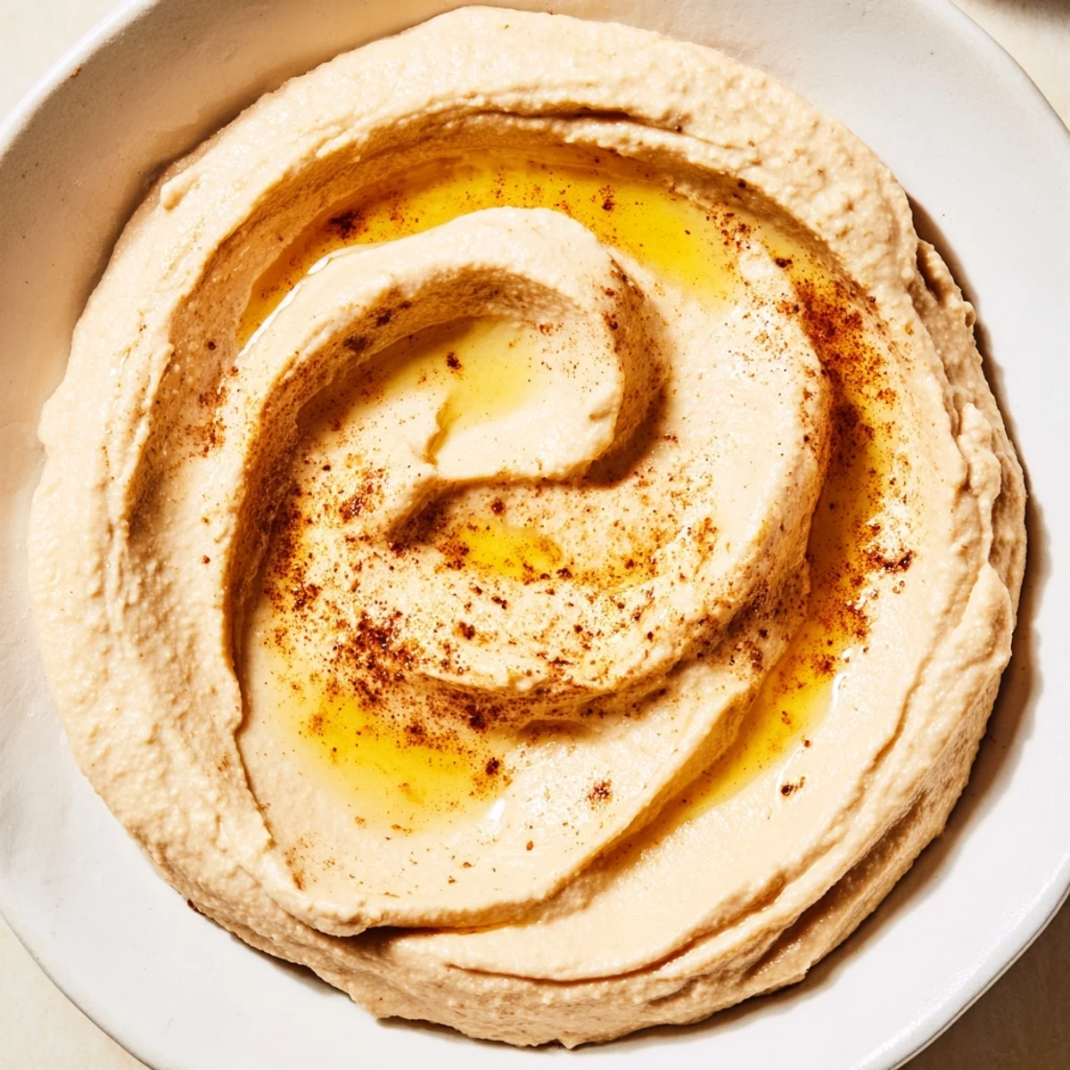 A vibrant Middle Eastern Mezze Platter showcases creamy hummus, briny olives, and fresh vegetables on a rustic wooden table.  