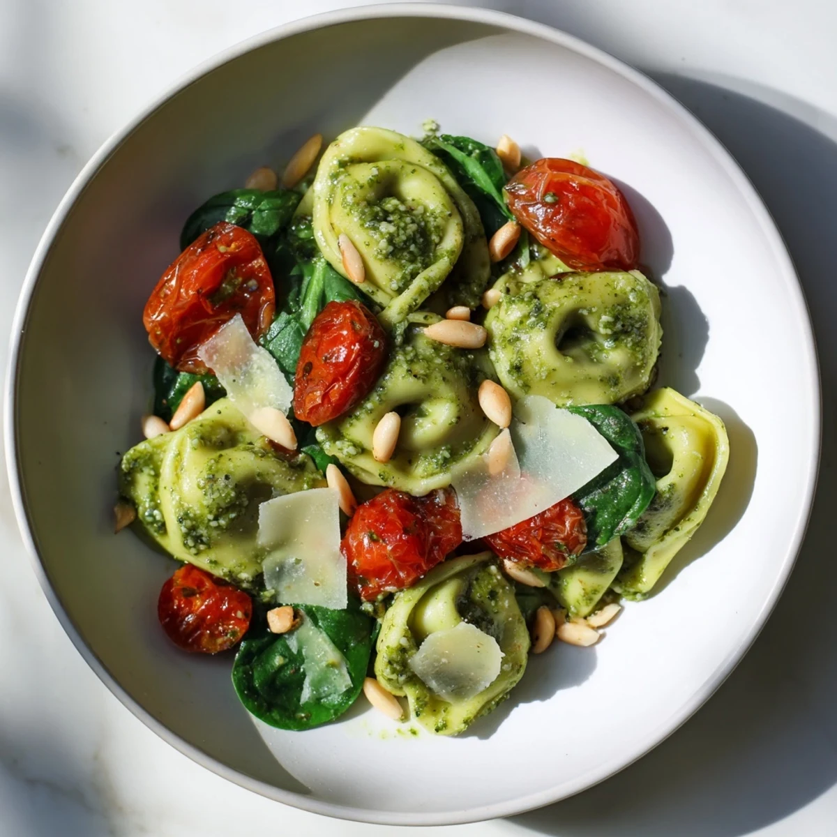 Quick summer Pesto Tortellini Salad for picnics, potlucks, or an easy vegetarian dinner.