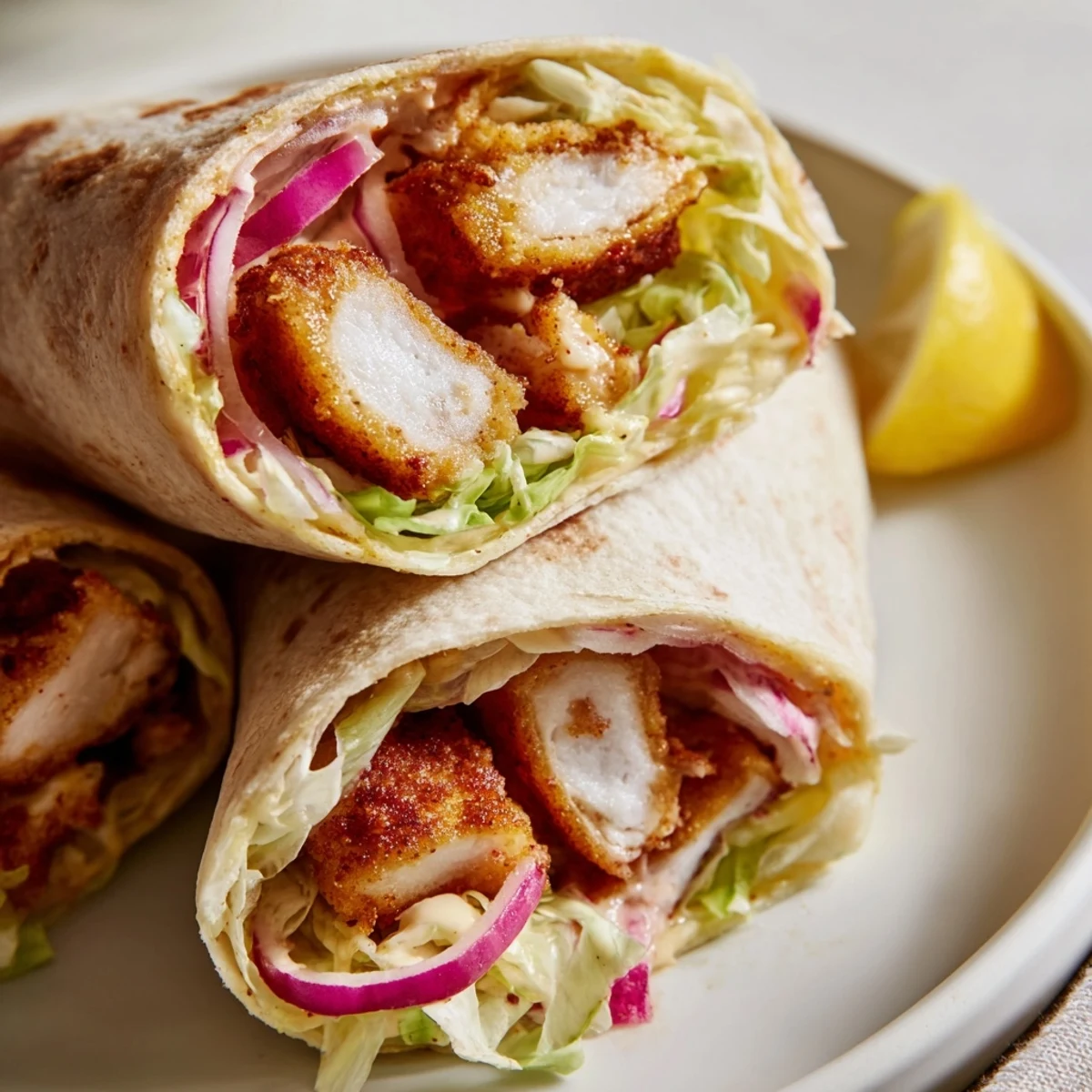 Juicy pan-seared chicken, crisp lettuce, and tangy honey-mustard dressing wrapped in a warm flour tortilla for a quick, satisfying lunch.