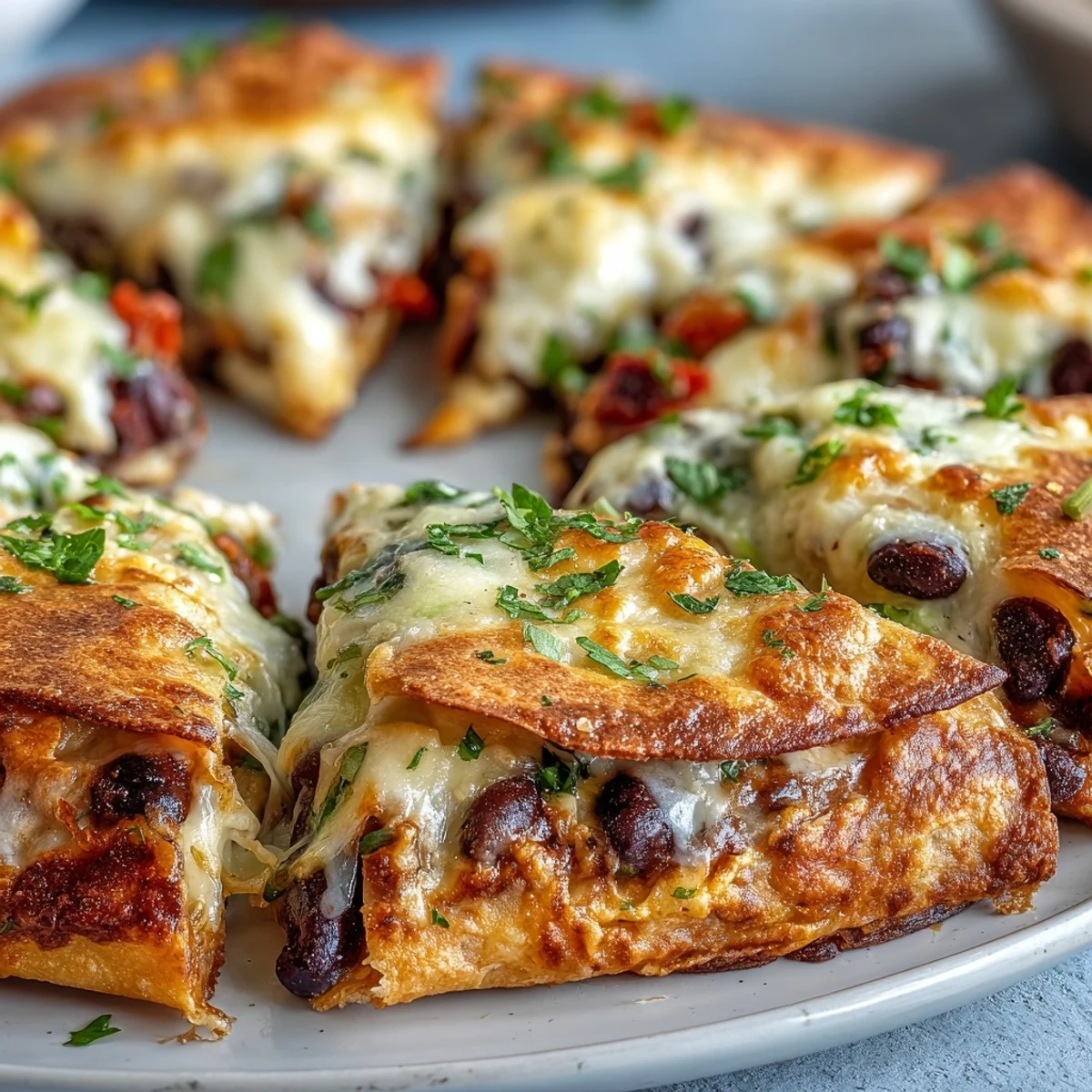 Golden baked Blooming Quesadilla Ring garnished with fresh cilantro and lime wedges, ready to serve hot.