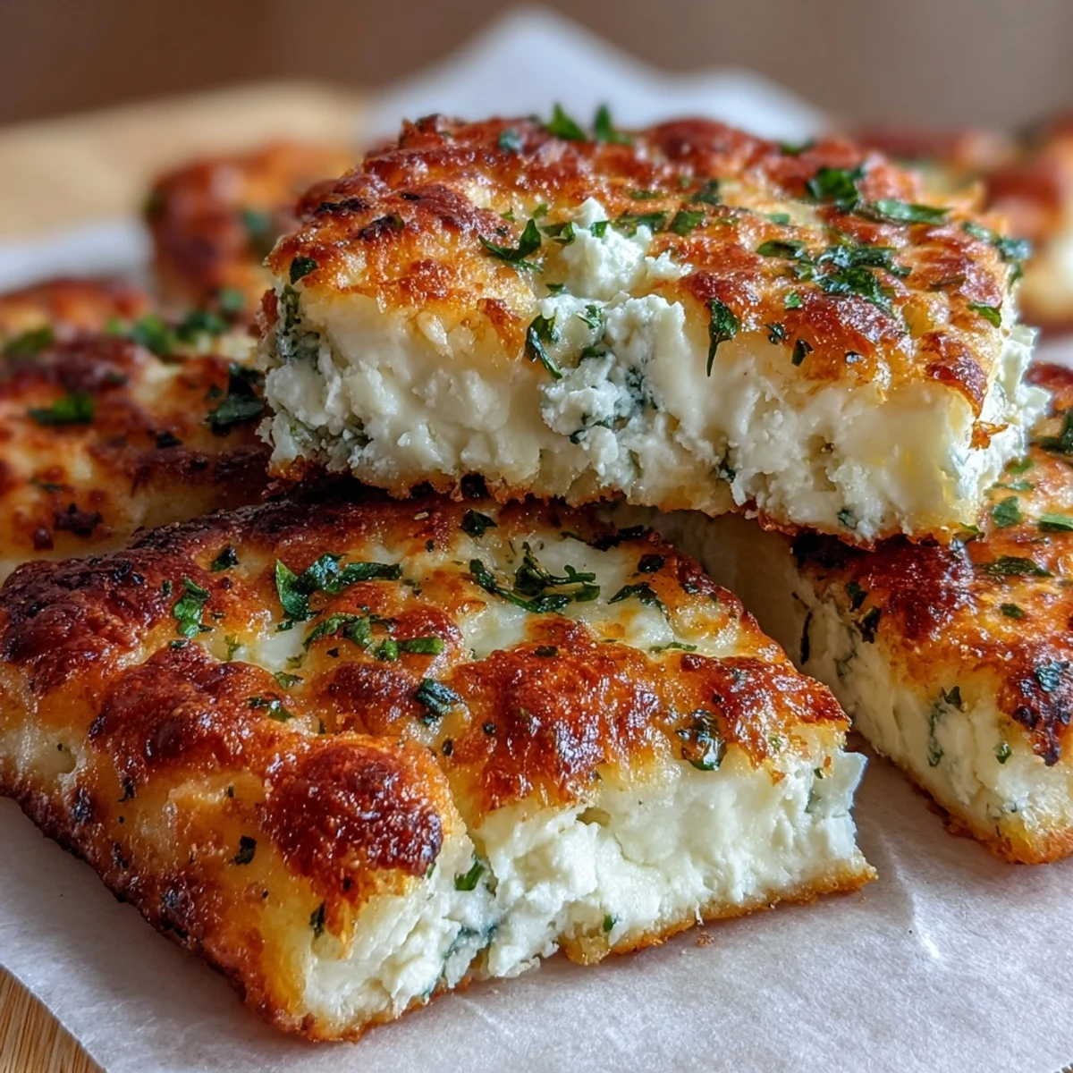 Stack of fluffy, soft Fluffy Cottage Cheese Flatbreads served with creamy garlic dip.
