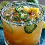 A refreshing Pineapple Jalapeño Agua Fresca garnished with pineapple slices.