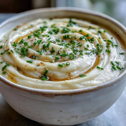 Creamy Celery Root Bisque in a white bowl, garnished with fresh chives and a drizzle of cream, with a rustic bread slice on the side.
