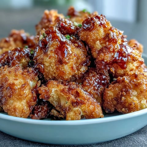 Golden-brown, crispy baked hot honey cauliflower florets glistening with a sweet-spicy glaze, served in a rustic bowl.  