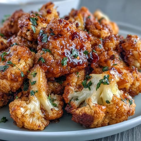 Sizzling hot honey cauliflower bites arranged on a parchment-lined baking sheet, fresh from the oven and ready to serve.  