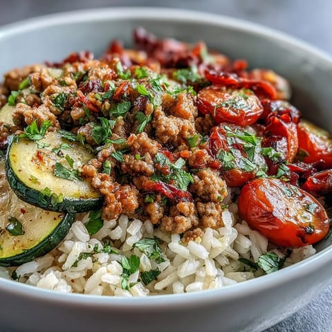 Sliced avocado and fresh cilantro garnish this wholesome Ground Turkey Bowl, with lime wedges nearby.
