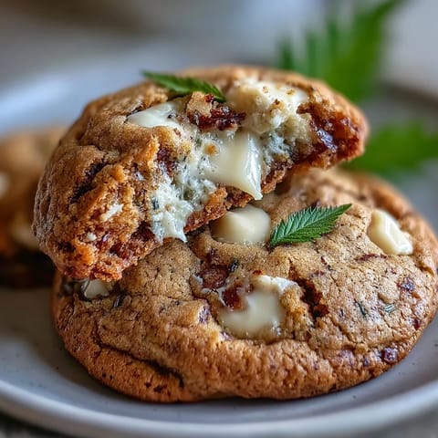 Slightly chewy Hojicha White Chocolate Cookies with roasted tea flecks, served warm with a glass of milk.