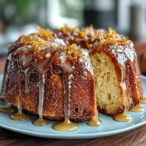 Fresh lemon drizzle loaf cake with golden crust and tangy glaze, served on a white plate with a slice cut out to show moist crumb.