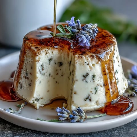 Silky honey lavender panna cotta with edible flowers and fresh berries, a fragrant spring dessert in elegant glasses.