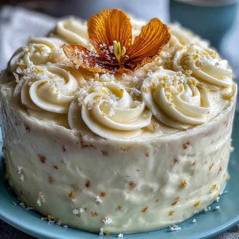 Light, floral-decorated Baby Shower Lemon Sunshine Cake, a perfect celebration dessert.