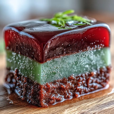 Yokan Japanese Red Bean Jelly with Matcha: layered dessert, smooth, vibrant green.