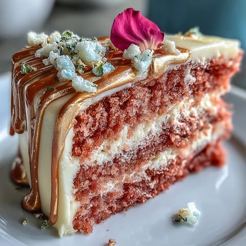 Beautiful pale pink rosé velvet cake, perfect for celebrations with its luscious gold drip.
