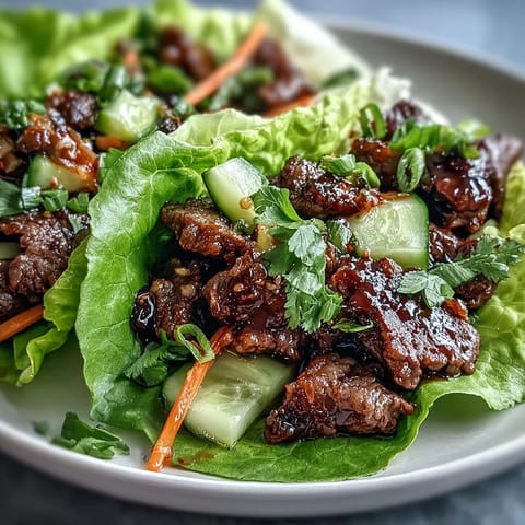 Crisp lettuce cradles tender Korean BBQ beef with vibrant, spicy kimchi.