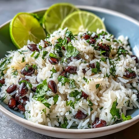 Vibrant Coconut Lime Rice with Cilantro and Black Beans, bright and zesty.