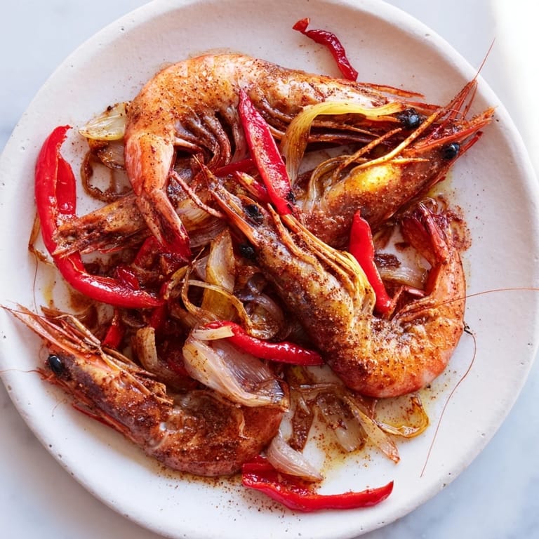 Zesty sheet pan shrimp fajitas: tender shrimp and bell peppers sizzling on a baking sheet.
