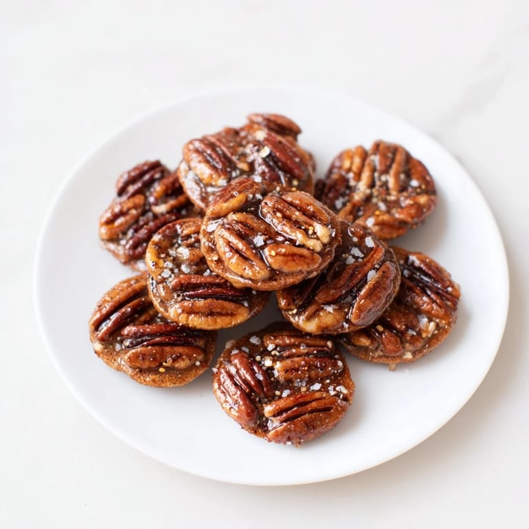 Close-up of crispy, flavorful Simple Garlic-Honey Roasted Pecans, perfect for a quick and simple snack.