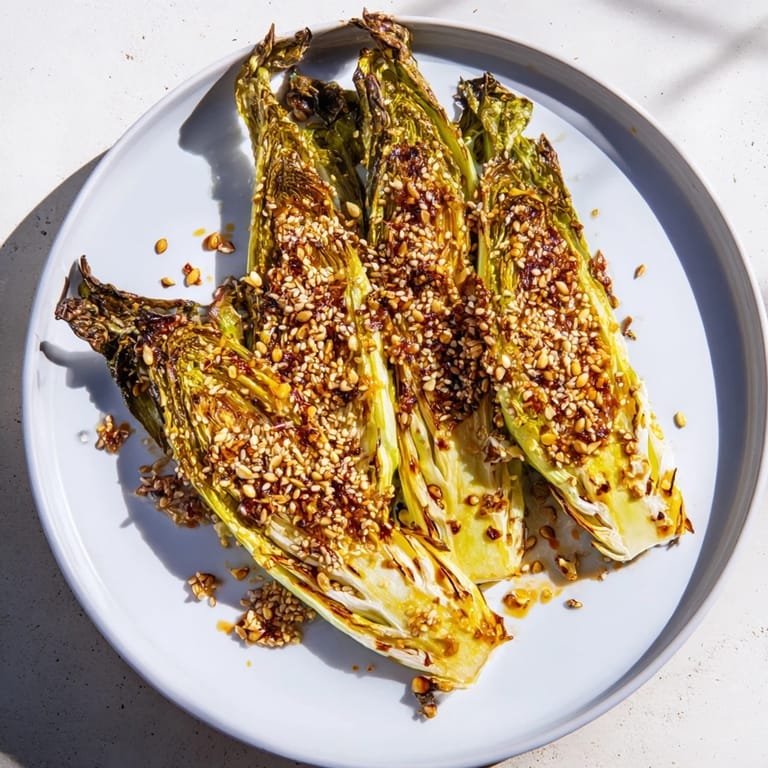 Close-up of roasted Honey-Soy Glazed Brussels Sprouts, with a glaze that's sticky and flavorful on each sprout.