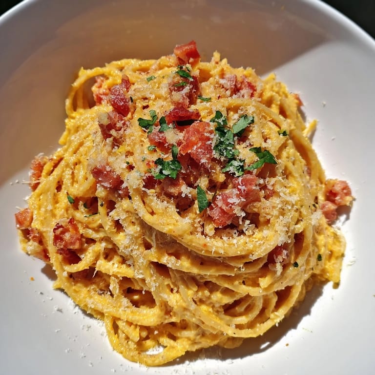 Enjoy this delicious bowl of The Best 15 Minute Creamy Carbonara with silky sauce, Parmesan, and a sprinkle of parsley.