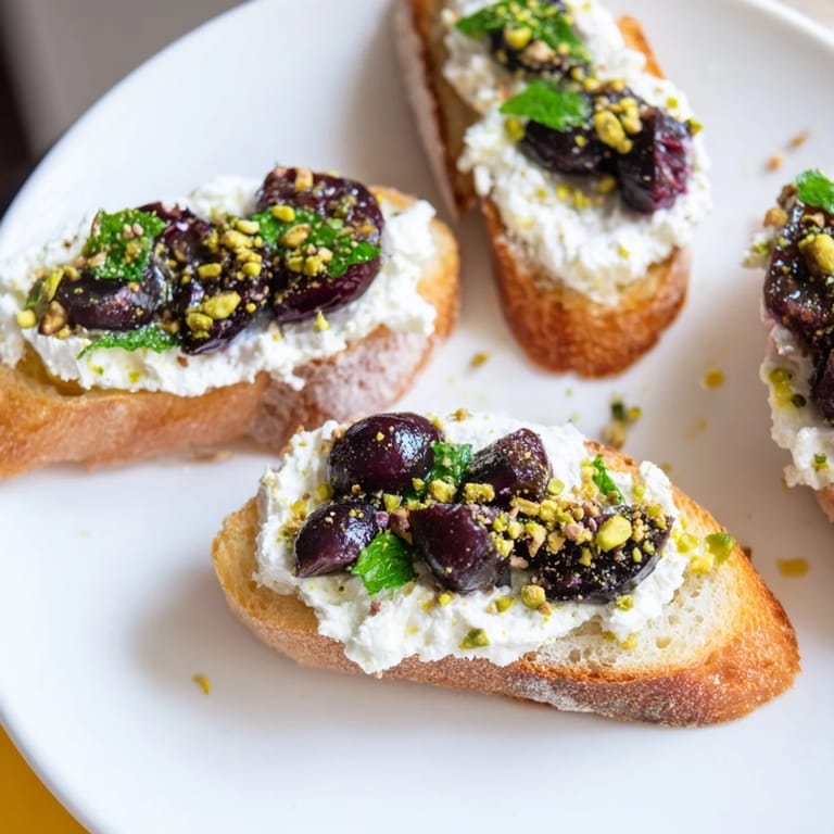 Delightful close-up showcasing Festive Pomegranate and Goat Cheese Crostini, perfect for holiday appetizers.