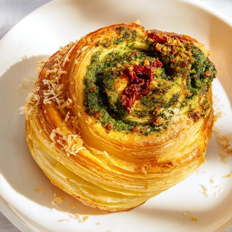 Beautifully swirled Savory Sun-Dried Tomato and Pesto Palmiers, offering a burst of savory flavor in every bite.
