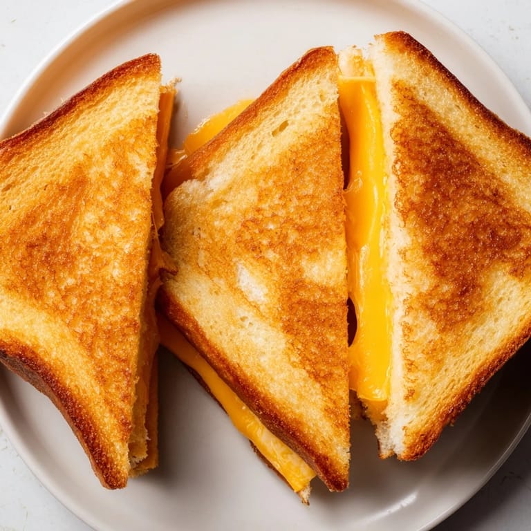 Melted cheese spills from the crispy Air Fryer Grilled Cheese sandwich, perfect for a quick lunch.