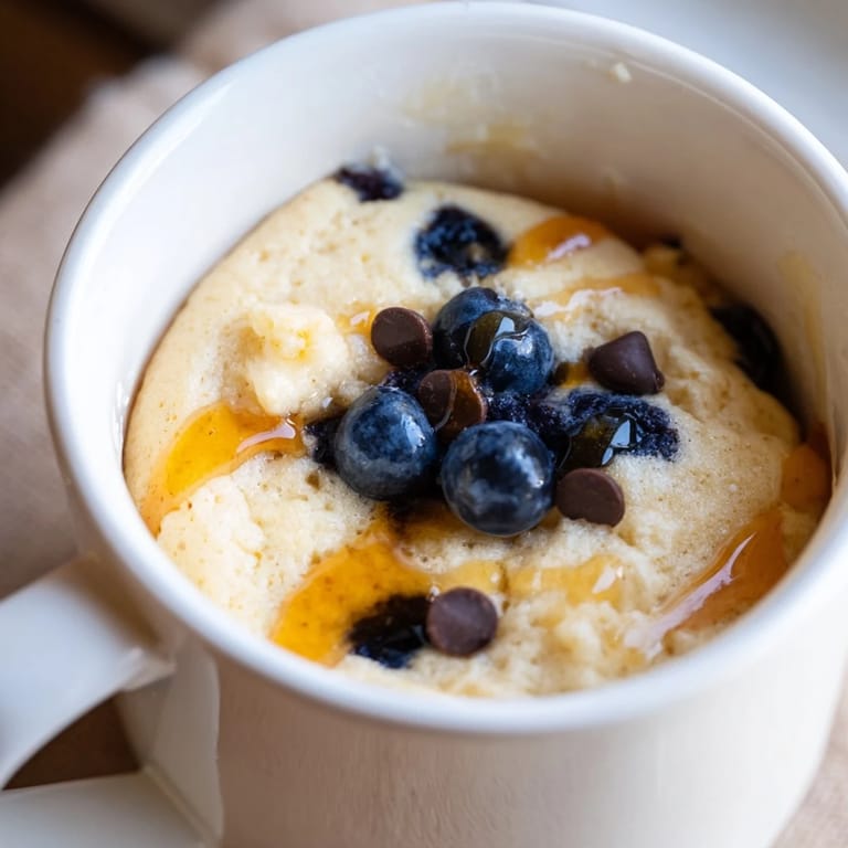 A mug full of delicious microwave mug pancakes, the perfect fast and easy American breakfast treat.