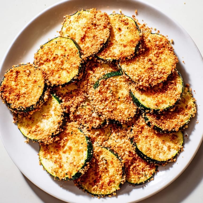 Freshly made Zucchini Chips, lightly breaded and perfectly air-fried for a delicious, healthy crunch.