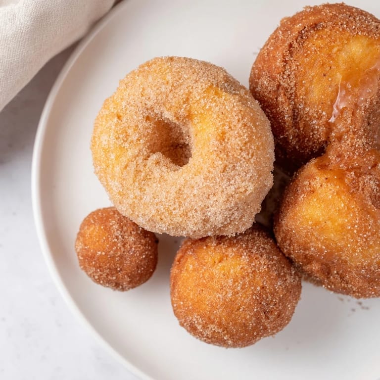 Fluffy, air-fried 1-Minute Donuts glistening with melted butter, then coated in sweet cinnamon sugar.