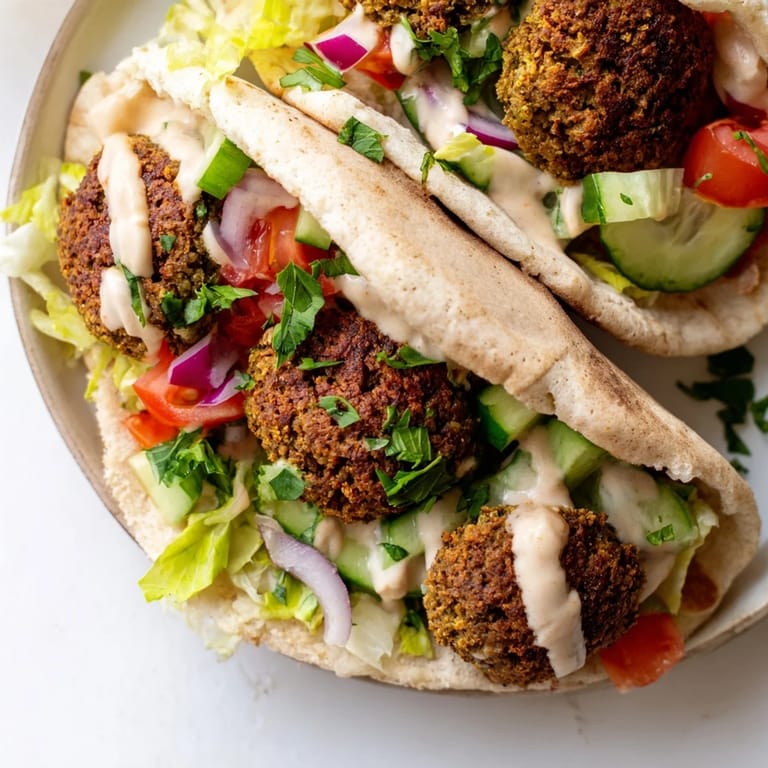 Warm pita bread brimming with delicious falafel, a vegetarian Middle Eastern recipe ready to enjoy.