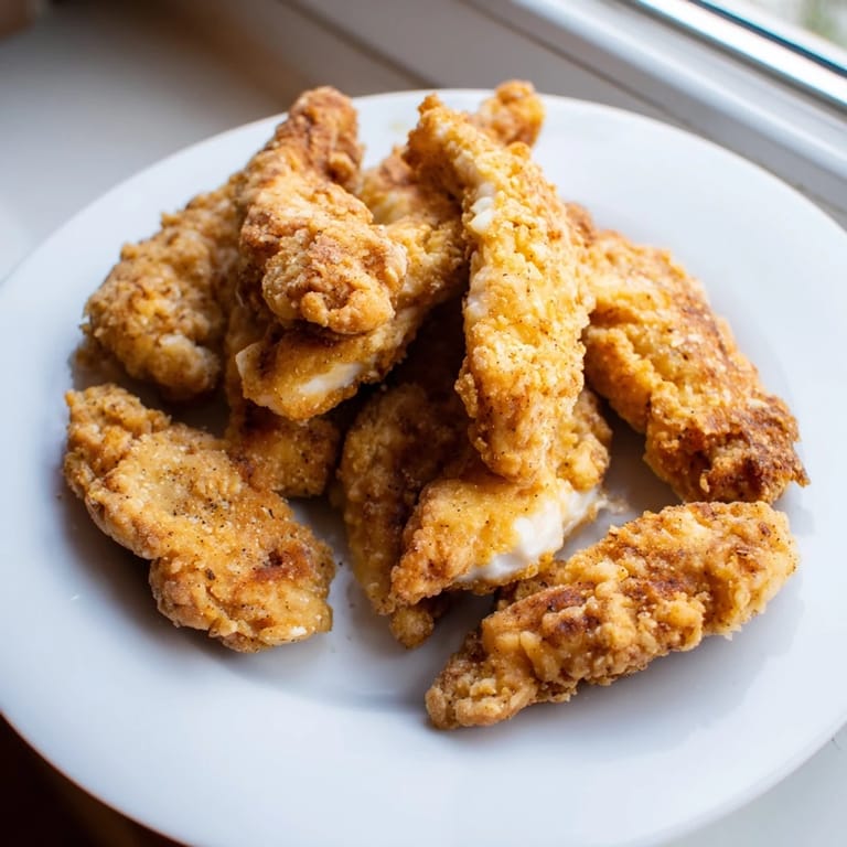 Family-style platter of juicy homemade chicken tenders, perfect for a weeknight dinner.