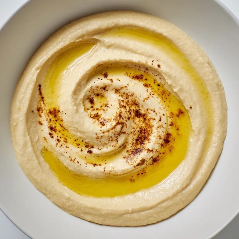 Close-up view of a Middle Eastern Mezze Platter featuring smooth hummus, mixed olives, and lemon wedges.