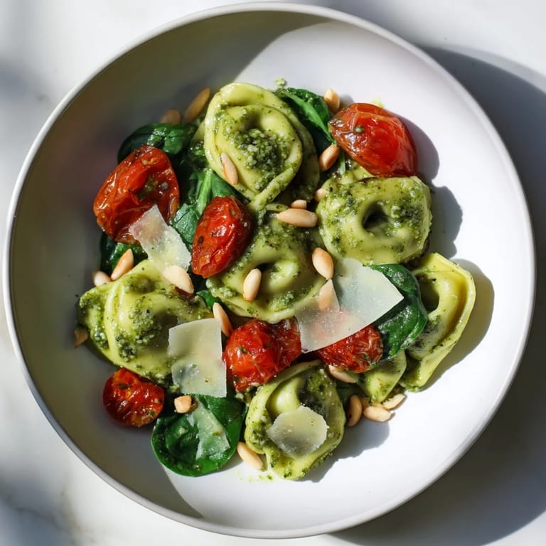 Quick summer Pesto Tortellini Salad for picnics, potlucks, or an easy vegetarian dinner.